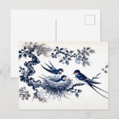 Schwalben, die jung in Nest Gefüttert haben, in ch Postkarte (Vorne/Hinten)