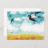 Schwalben, die über ein Weizenfeld fliegen Postkarte (Vorne/Hinten)