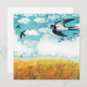 Schwalben, die über Weizenfeld fliegen Feiertagskarte (Vorne/Hinten)