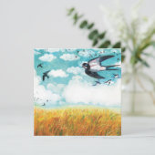 Schwalben, die über Weizenfeld fliegen Feiertagskarte (Stehend Vorderseite)