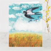 Schwalben, die über Weizenfeld fliegen Karte (Gelbe Blume)