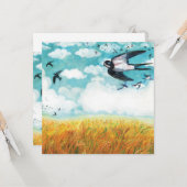 Schwalben, die über Weizenfeld fliegen Karte (Vorderseite/Rückseite Beispiel)