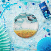 Schwalben, die über Weizenfeld fliegen Pappteller (Party)