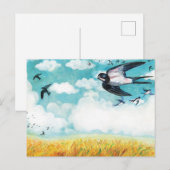 Schwalben, die über Weizenfeld fliegen Postkarte (Vorne/Hinten)
