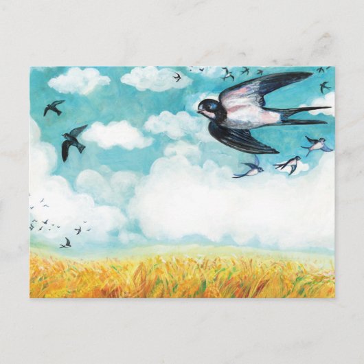 Schwalben, die über Weizenfeld fliegen Postkarte (Vorderseite)