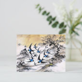Schwalben durch den Himmel in chinesischer Tinte P Postkarte (Stehend Vorderseite)