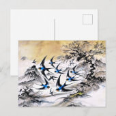 Schwalben durch den Himmel in chinesischer Tinte P Postkarte (Vorne/Hinten)