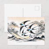 Schwalben durch den Himmel in chinesischer Tinte P Postkarte (Vorne/Hinten)