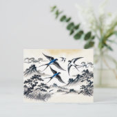 Schwalben durch den Himmel in chinesischer Tinte P Postkarte (Stehend Vorderseite)