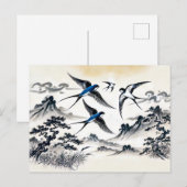 Schwalben durch den Himmel in chinesischer Tinte P Postkarte (Vorne/Hinten)