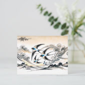 Schwalben durch den Himmel in chinesischer Tinte P Postkarte (Stehend Vorderseite)