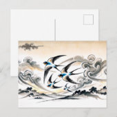Schwalben durch den Himmel in chinesischer Tinte P Postkarte (Vorne/Hinten)