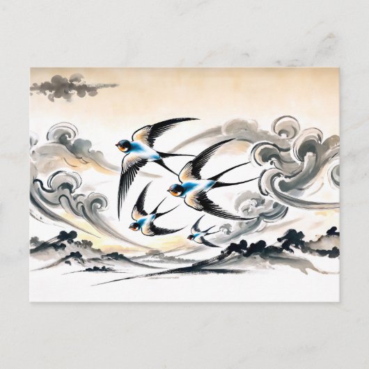 Schwalben durch den Himmel in chinesischer Tinte P Postkarte (Vorderseite)