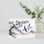 Schwalben durch den Himmel in chinesischer Tinte Postkarte (Stehend Vorderseite)