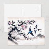 Schwalben durch den Himmel in chinesischer Tinte Postkarte (Vorne/Hinten)