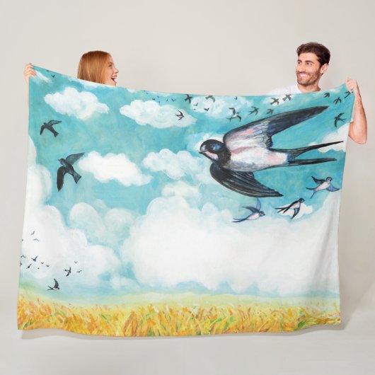 Schwalben fliegen über blauem Himmel Fleecedecke (Beispiel)
