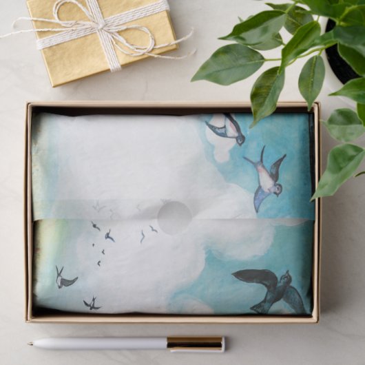 Schwalben fliegen über blauem Himmel Seidenpapier (Geschenk)