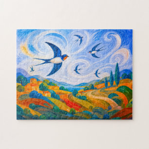 Schwalben gleiten am windigen Hanghimmel Puzzle