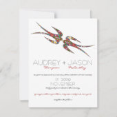 Schwalben und farbenfrohe Frühlingsblumen Hochzeit Einladung (Vorderseite)