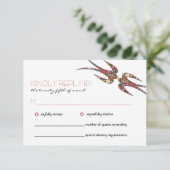 Schwalben und farbenfrohe Frühlingsblumen Hochzeit RSVP Karte (Stehend Vorderseite)