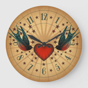 Schwalben-und Stern-Tätowierungs-Kunst Große Wanduhr