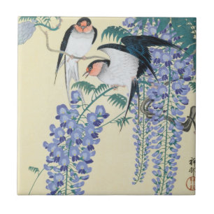 Schwalben und Wisteria von Ohara Koson Fliese