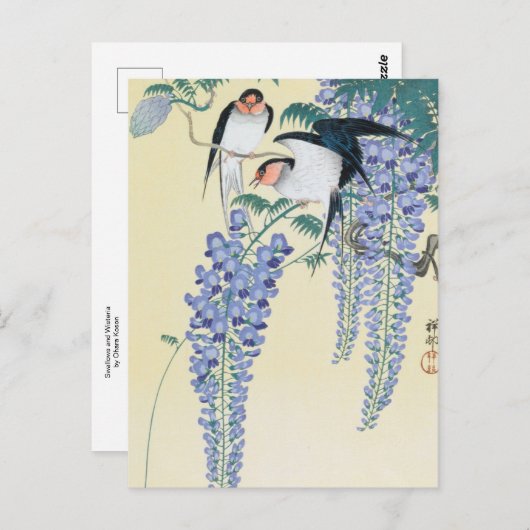 Schwalben und Wisteria von Ohara Koson Postkarte (Vorne/Hinten)