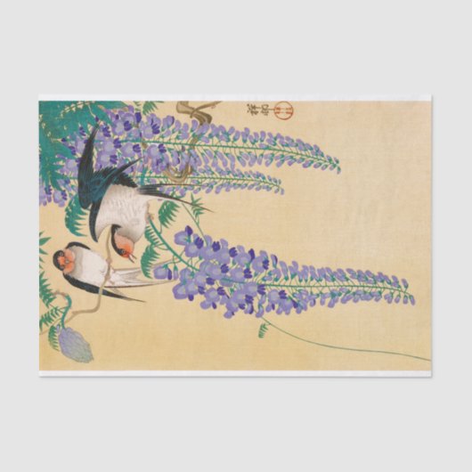 Schwalben und Wisteria von Ohara Koson Seidenpapier (Vorderseite)