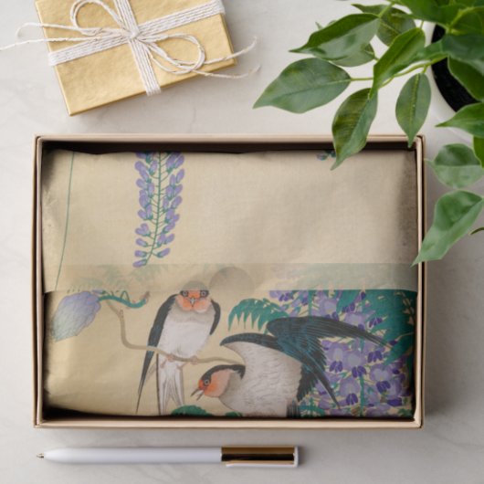 Schwalben und Wisteria von Ohara Koson Seidenpapier (Geschenk)