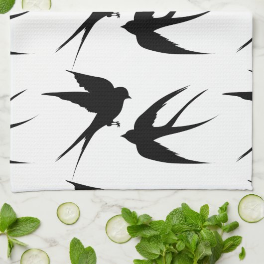 Schwalben Vögel Silhouetten Thunder_Cove   Geschirrtuch (Gefaltet)