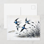 Schwalbengruppe, die durch den Himmel in China auf Postkarte (Vorne/Hinten)