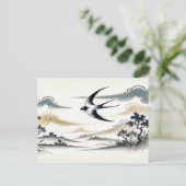 Schwalbengruppe, die durch den Himmel in China auf Postkarte (Stehend Vorderseite)