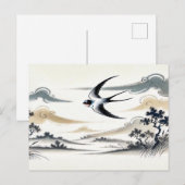 Schwalbengruppe, die durch den Himmel in China auf Postkarte (Vorne/Hinten)