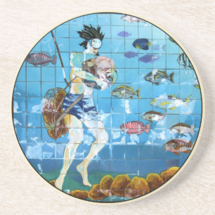 Schwamm-Taucher-Mosaik Sandstein Untersetzer