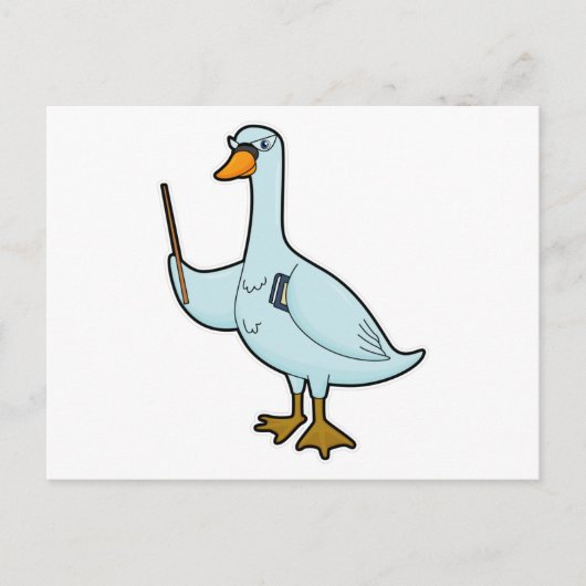 Schwan als Lehrer mit Buch und Zeigestock Postkarte (Vorderseite)