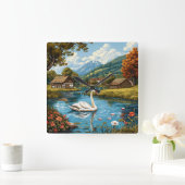Schwan am See Quadratische Wanduhr (Zuhause)