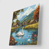 Schwan am See Quadratische Wanduhr (Winkel)