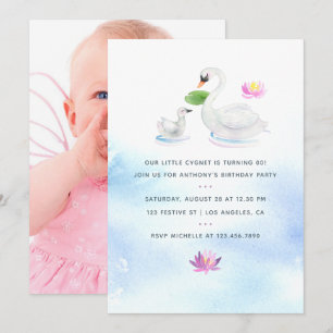 Schwan Aquarell Kinder Geburtstagsfeier Einladung