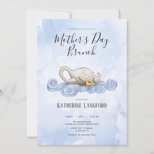 Schwan Aquarell Mutter Tagesbrunch Einladung (Vorderseite)