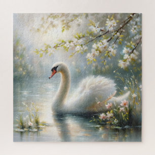Schwan auf dem See Blumenmalerei Puzzle