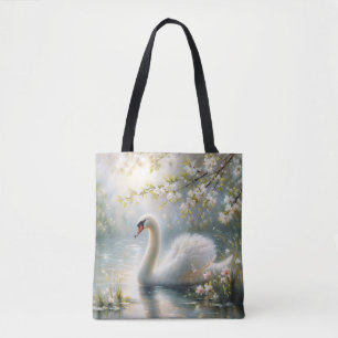 Schwan auf dem See  Frühlingsblumenkunst Tasche