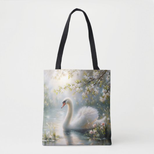 Schwan auf dem See Frühlingsblumenkunst Tasche (Vorderseite)