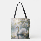 Schwan auf dem See Frühlingsblumenkunst Tasche (Rückseite)