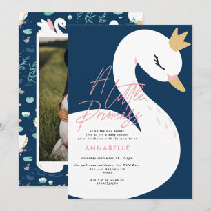 Schwan Baby Shower Mädchenhaft Rosa Navy Blau süß  Einladung