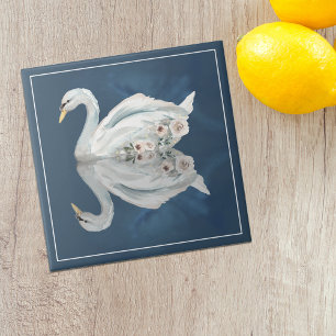 Schwan Blau Reflexion Blumen Fliese