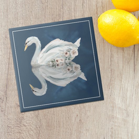 Schwan Blau Reflexion Blumen Fliese
