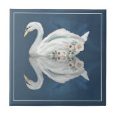 Schwan Blau Reflexion Blumen Fliese (Vorderseite)