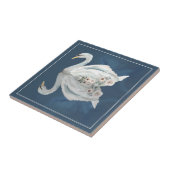 Schwan Blau Reflexion Blumen Fliese (Seite)
