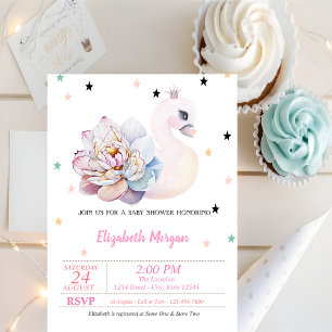 Schwan, Blume, Sterne, Prinzessin Babyparty Einladung