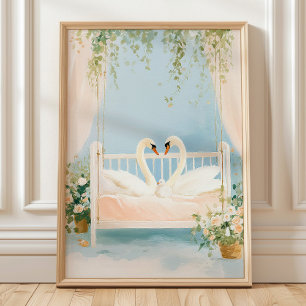 Schwan Familie Wandkunst Druck, Romantischer Kinde Poster